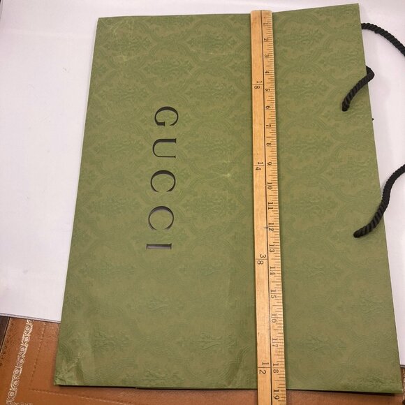 Gucci Green Paper Shopping Bag L With Handles 18.75 x 14 x 6.5 Damask - Picture 12 of 13